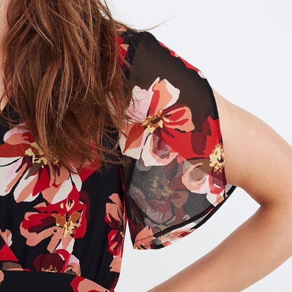 Madewell Floral Tulip Sleeve Faux Wrap Mini Dress in French Rose - 4 - Picture 3 of 16